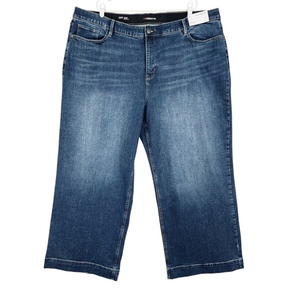 Liz Claiborne Women Wide Leg High Rise Stretch Blue Denim Jeans Plus Sz 26W NWT - Picture 1 of 12